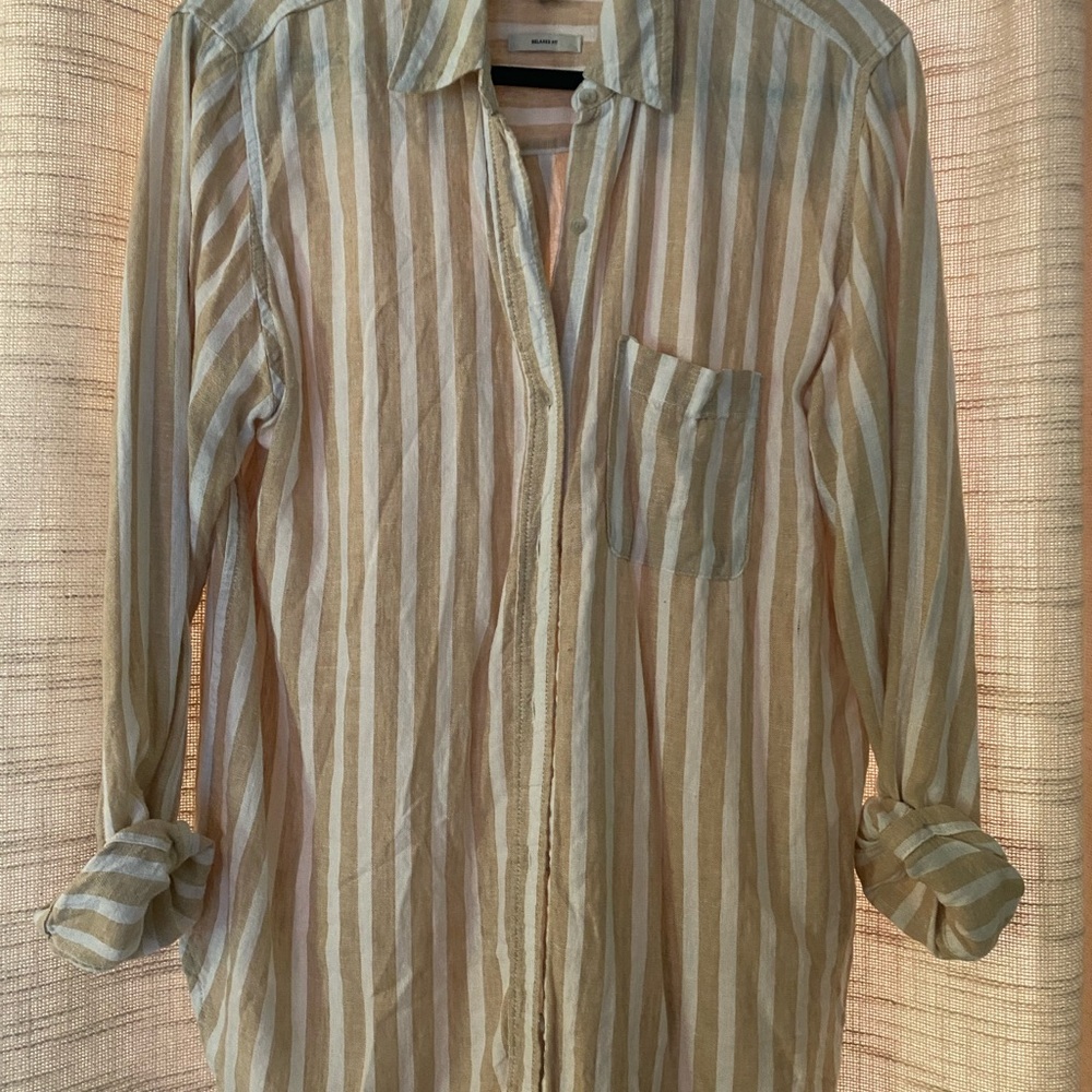 Striped Beige and White Linen Shirt